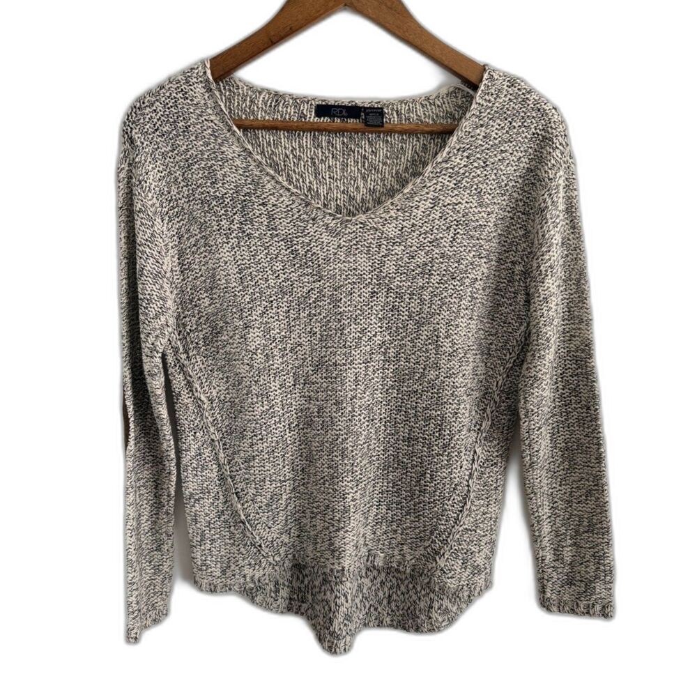 RDI Sweater Women XS Marled V Neck Elbow Patch High Low Academia Oversized Knit